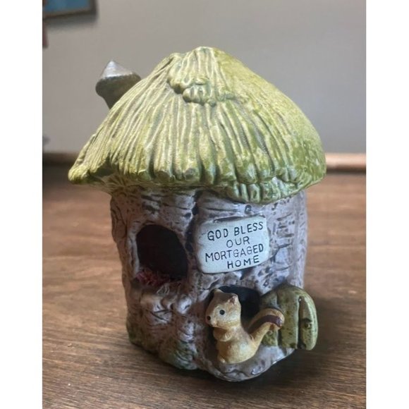 Vintage Enesco Bank Squirrel Tree House Mortgaged Home-Nature - Picture 3 of 9